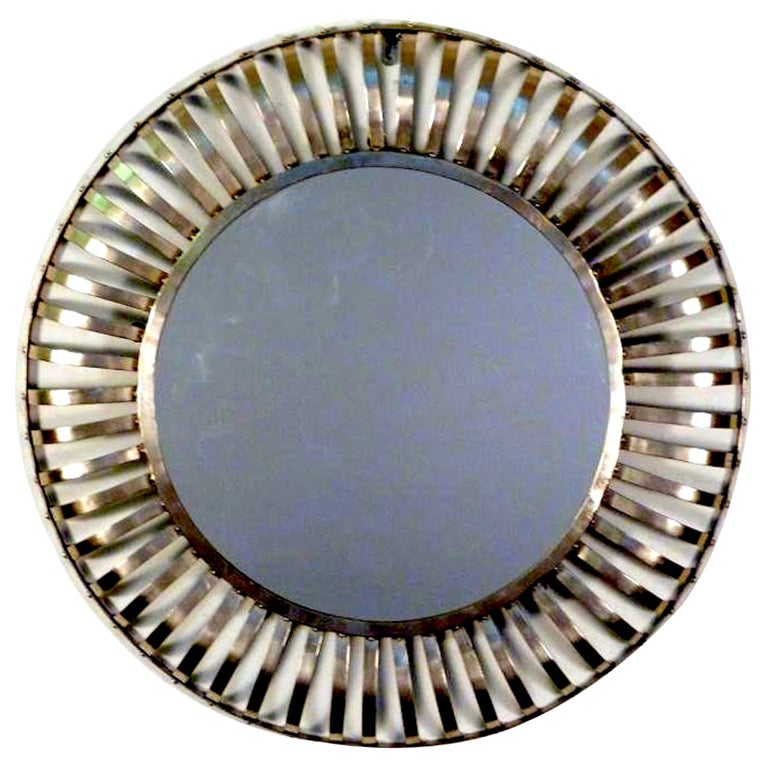 Modern Brushed Steel Circular Mirror
