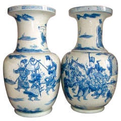 Pair Chinese  22 inch Blue and White Vases or Lamp Bases