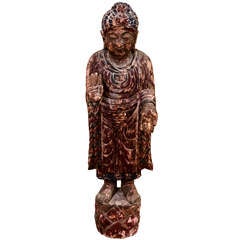 Antique Chinese Statue of Buddha on Lotus Flower
