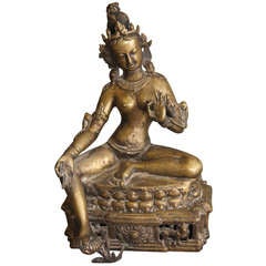 Antique Indian Seated Brass Figure Sculpture