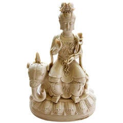 Blanc de Chine Porcelain Kwan Yin Seated on Elephant