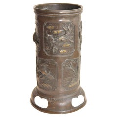 Bas Relief Retro Japanese Bronze Vase or Lamp base