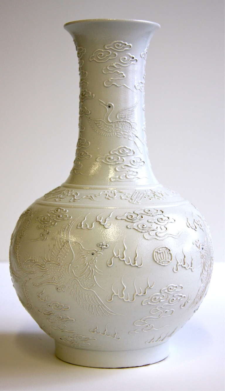 Blanc de Chine Embossed Vase or Lamp Base