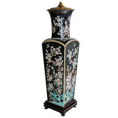 Famille Noire Chinese Porcelain Ceramic Table Lamp with Prunis Decoration