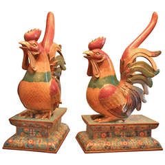 Vintage Pair Chinese Cloisonne Roosters
