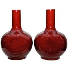 Pair Chinese Porcelain Oxblood Bottle Shaped Vases