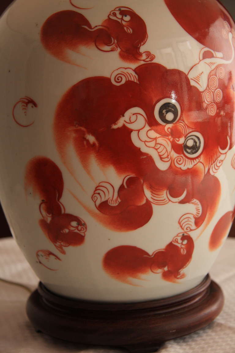 19th Century Antique Chinese Porcelain Melon Jar Lamp and Shade For Sale