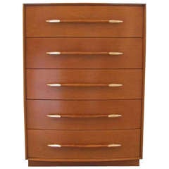 T.H. Robsjohn-Gibbons Mid Century Bow Front Blonde Chest of Drawers