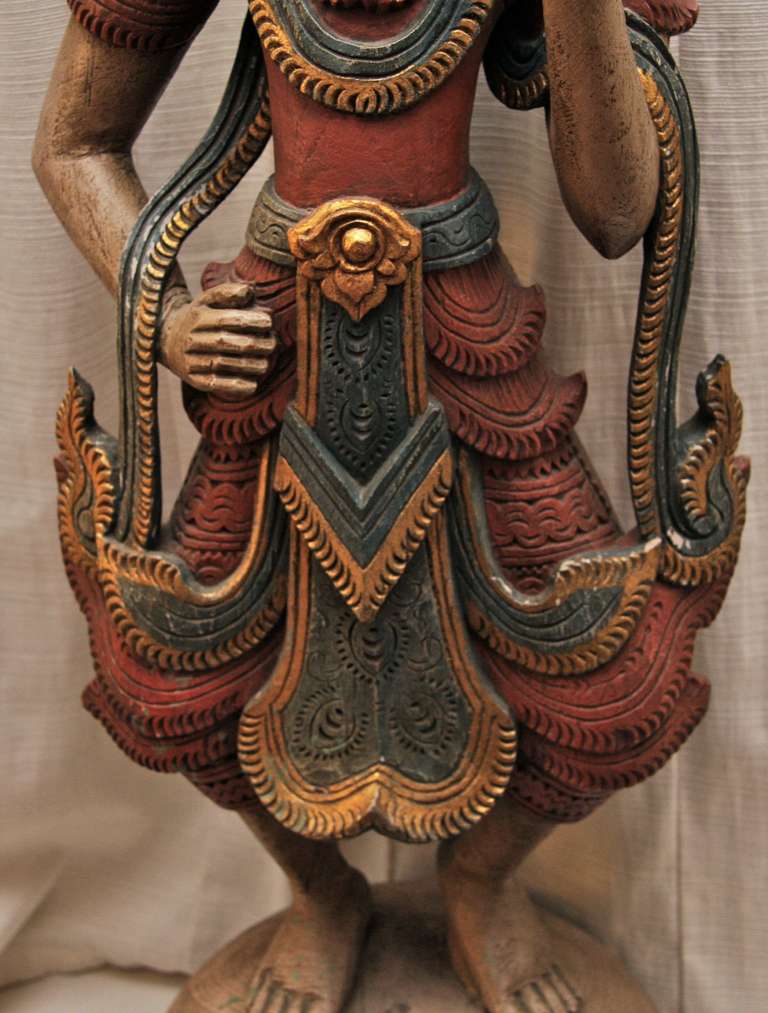 Antique Thai Wooden Temple Guardian Sculpture For Sale 1