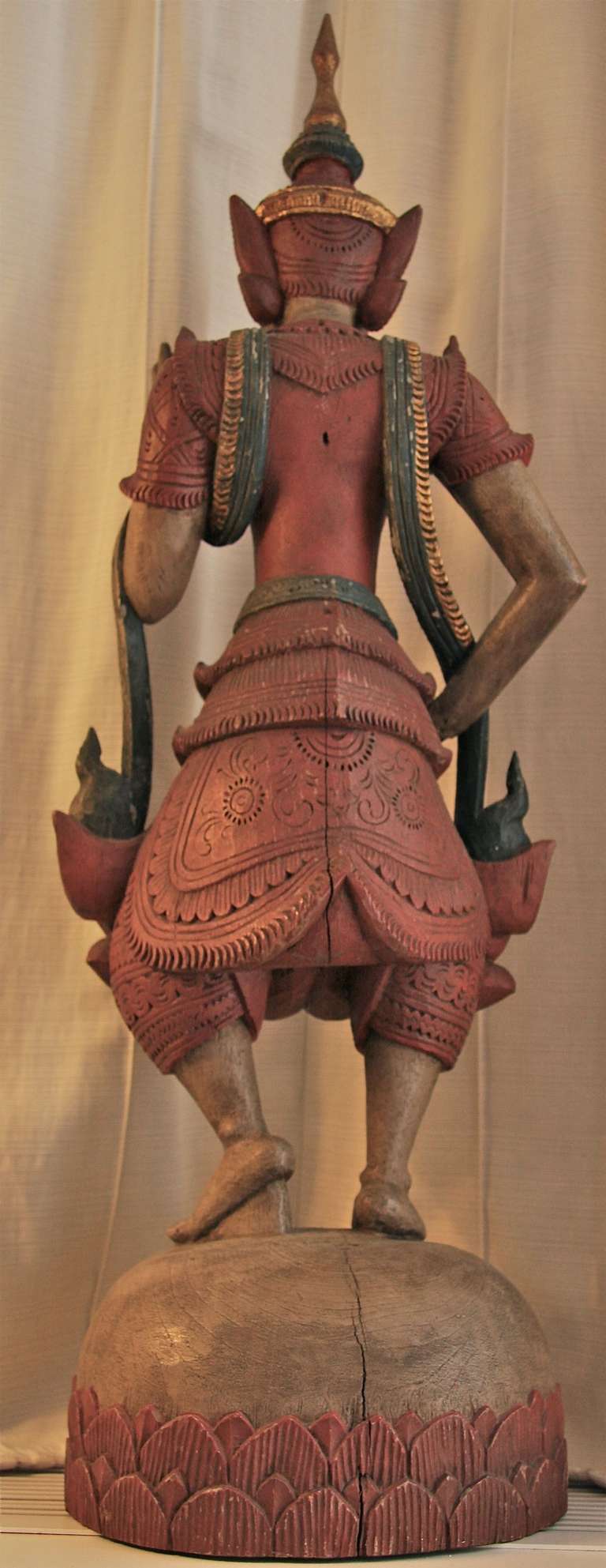 Antique Thai Wooden Temple Guardian Sculpture For Sale 6