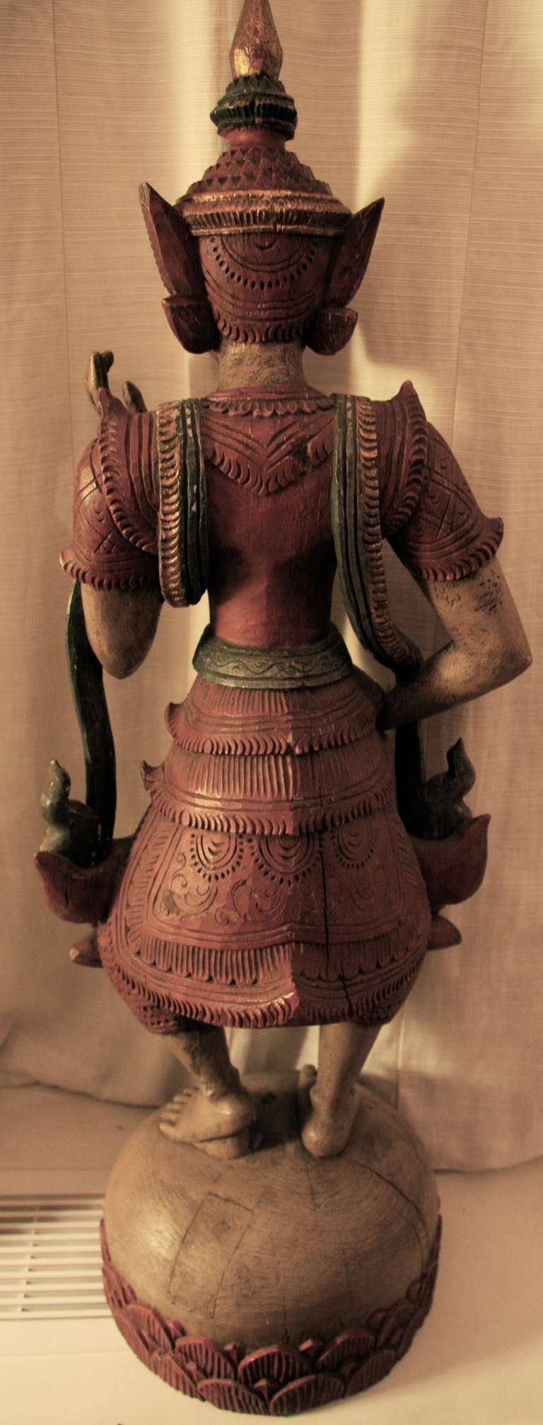 Antique Thai Wooden Temple Guardian Sculpture For Sale 7