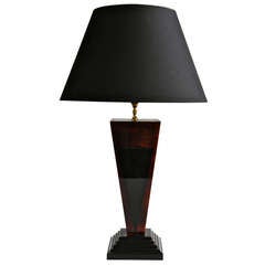 French Art Deco Wooden Lamp and Shade