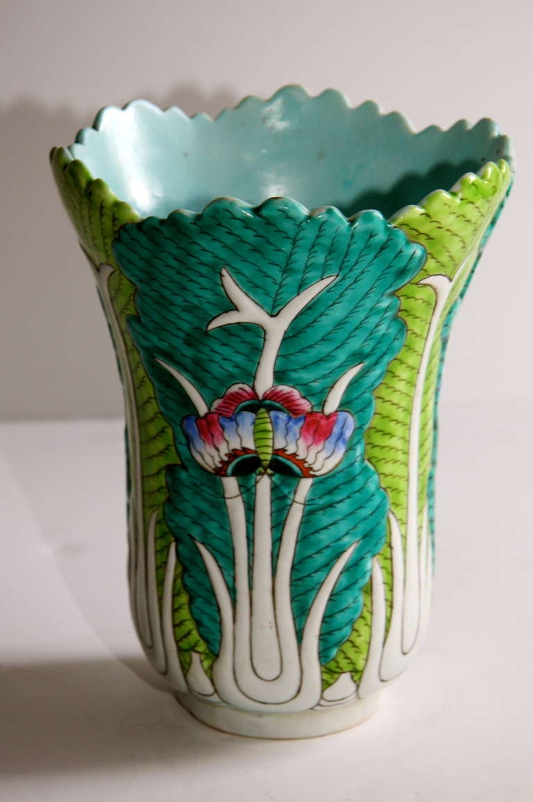 Chinese Porcelain Vase in the shape and decoration of a cabbage leaf