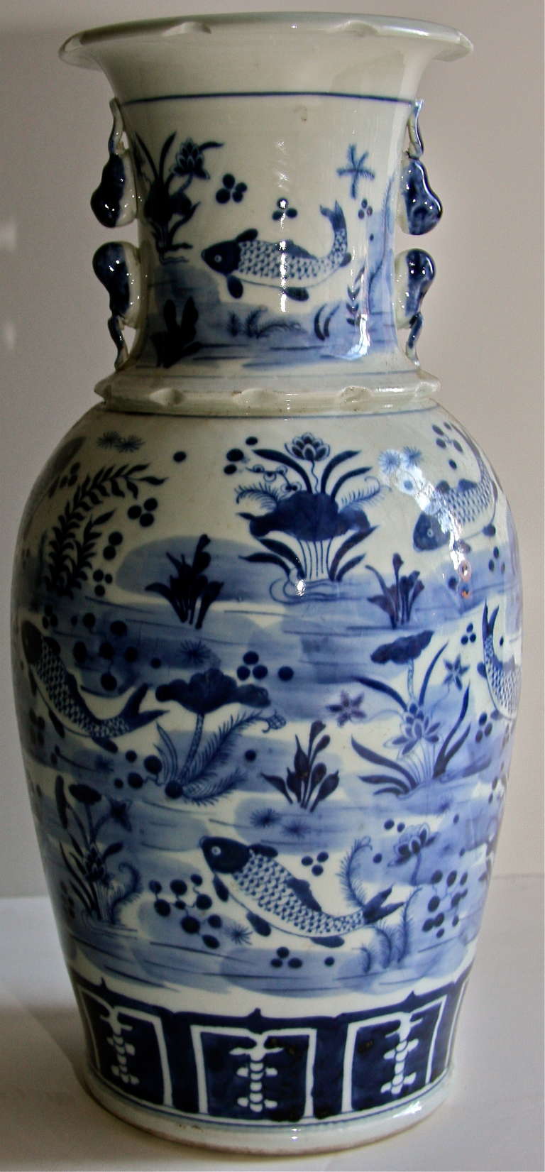 Chinese Blue and White Porcelain Vase with Carp Design