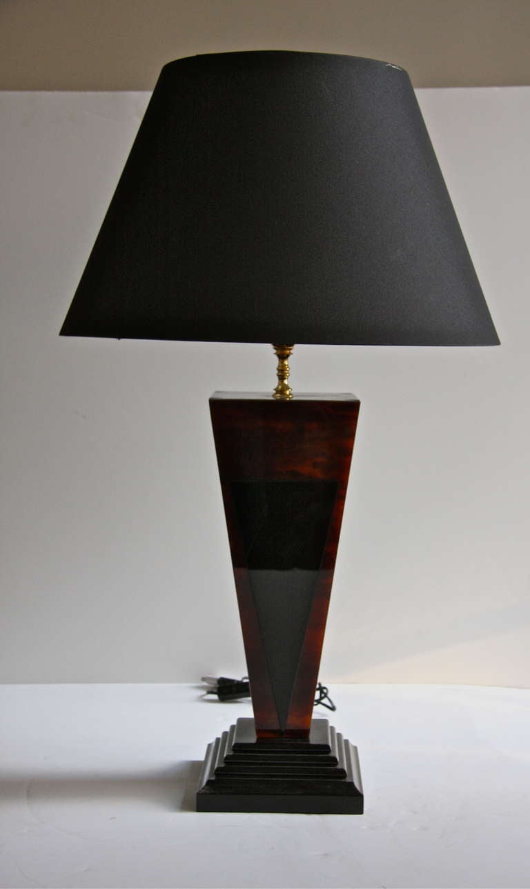 French Art Deco Wooden Lamp and Shade