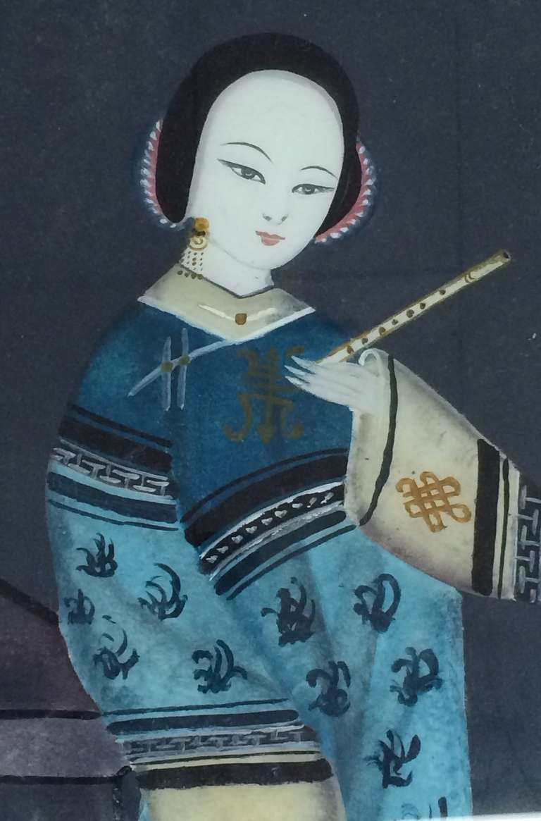 Antique Chinese Reverse Painting on Glass In Good Condition For Sale In New York, NY