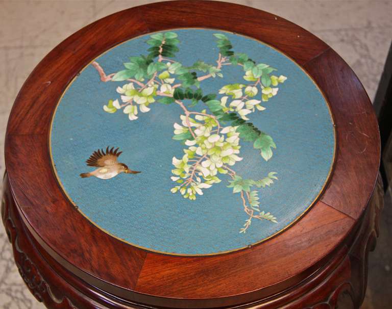 Rosewood Garden Stool with Cloisonne Inset In Excellent Condition For Sale In New York, NY