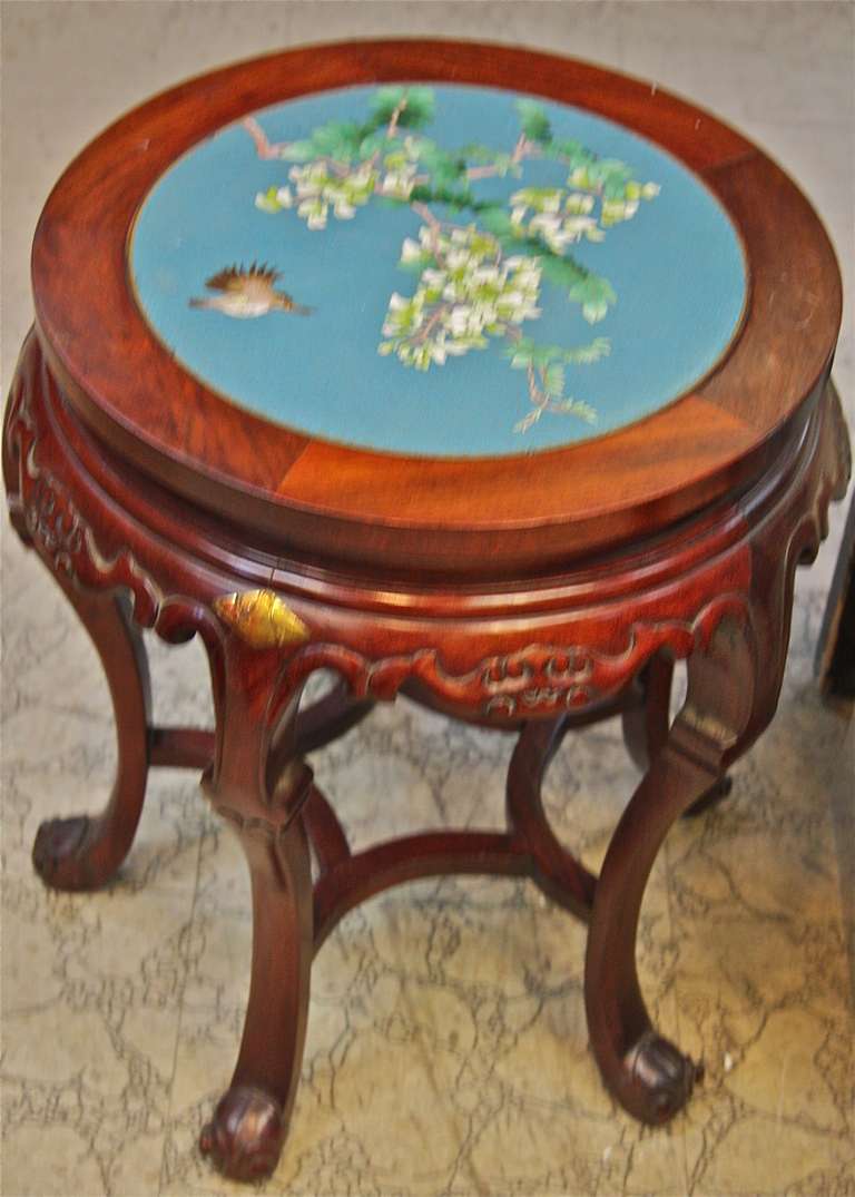Rosewood Garden Stool with Cloisonne Inset