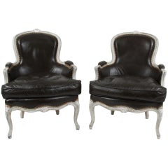 A Pair of 19th Century  French Leather Bergères