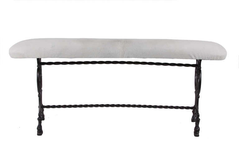 Vintage Curved Bench in Hide Upholstery