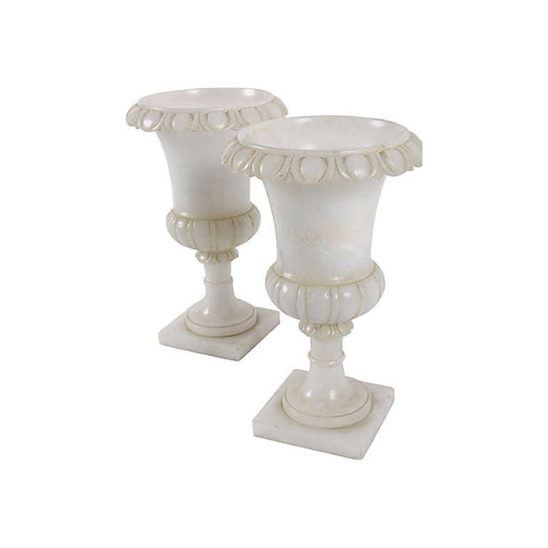 French Alabaster Urn Lamps, Pair