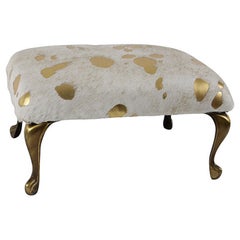 Vintage Pouf in Gold Hide Upholstery