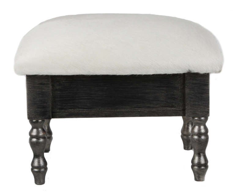 Vintage Pouf in Hide Upholstery