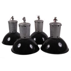 Vintage French Industrial Factory Light Fixtures (Set of 4)