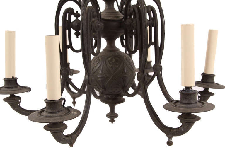 19th Century French Antique Bronze Chandelier, Gothic Revival