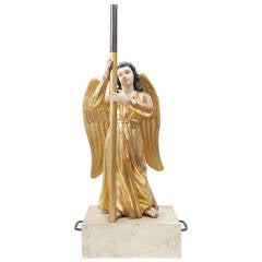 19th Century Italian Processional Carved Wood Angel