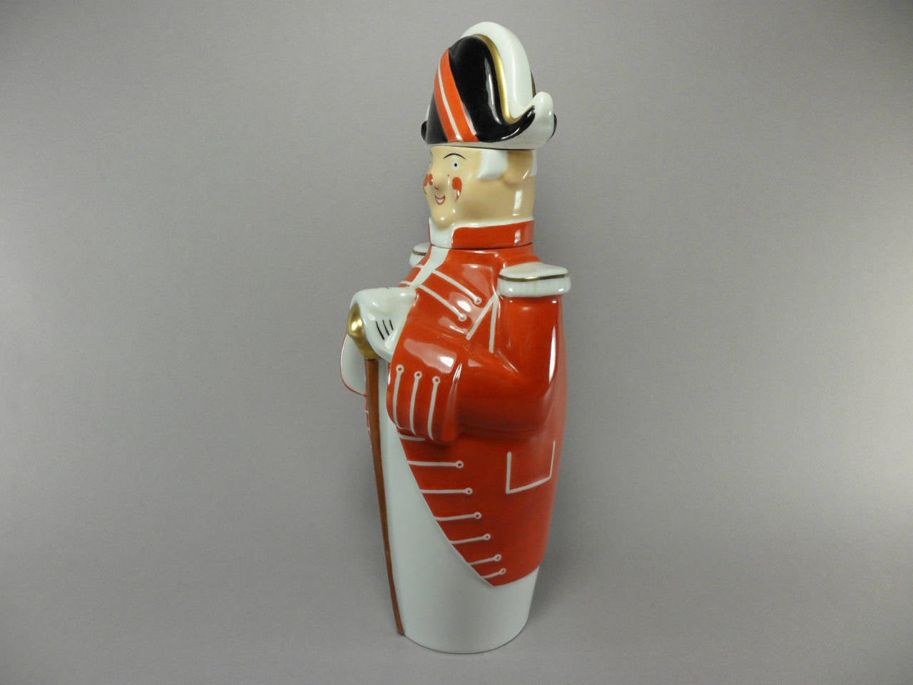 Fabulous and rare Robj cocktail shaker in the form of a toy soldier or Pulcinella. Possibly an unrecorded model, circa 1930