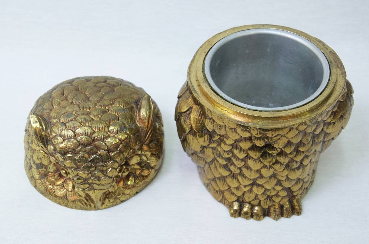 Stylish Gold plated effect 1960s Italian Ice Bucket in the form of an owl, designed by Mauro Manetti, stamped on underside 