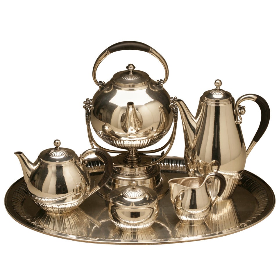 Georg Jensen "Cosmos" Coffee and Tea Service on "Cosmos" Tray, No. 45 For Sale