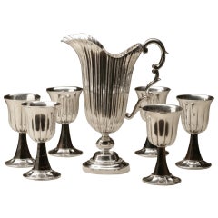 Buccellati Sterling Silver Wine Goblets and Pitcher Set with Hard Stone Stems