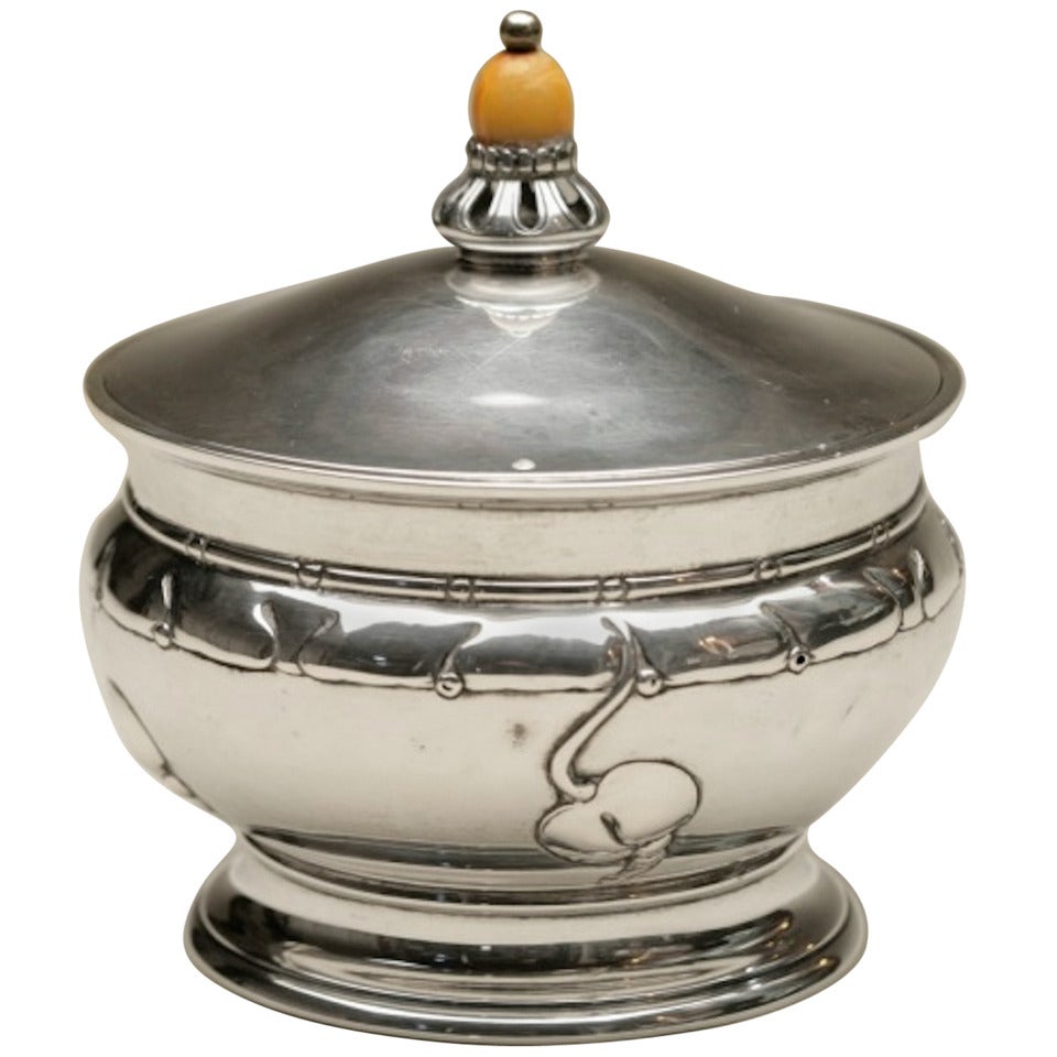 Grann & Laglye Danish Covered Silver Dish with Glass Liner For Sale