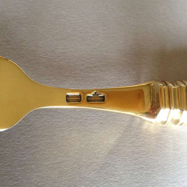 Flora Danica Porcelain Handle Fork and Knife Dessert Set with A. Michelsen 24kt Vermiel 2