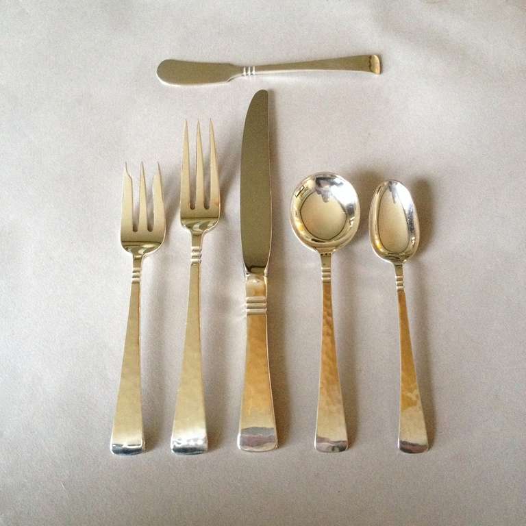 Porter Blanchard hand-wrought sterling silver cutlery set for six in the 