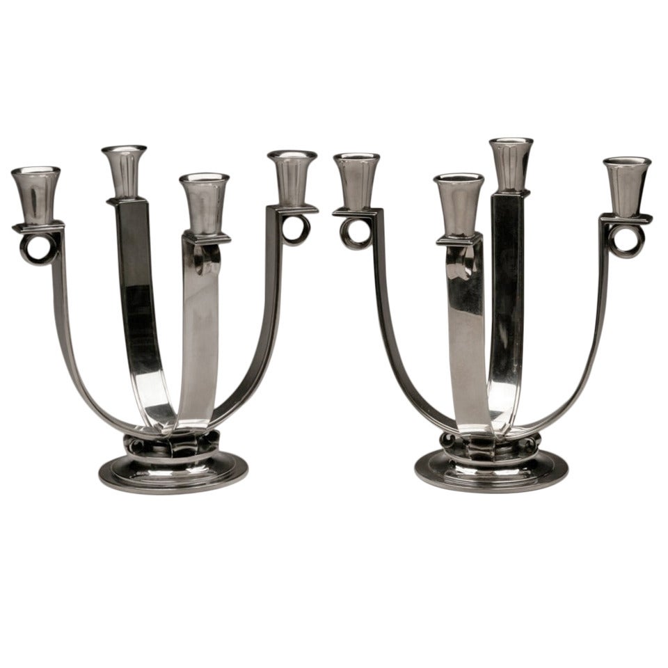 Georg Jensen Very Rare Art Deco Candelabra, No. 623B For Sale