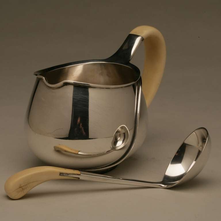 Franz Hingelberg Sterling Silver Modernist Sauceboat With Spoon