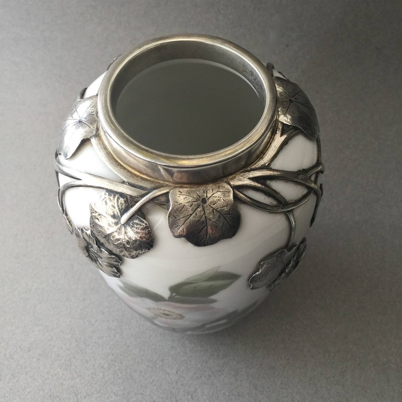 Royal Copenhagen Rare Vase with Silver Mounting from 1911 In Excellent Condition For Sale In San Francisco, CA