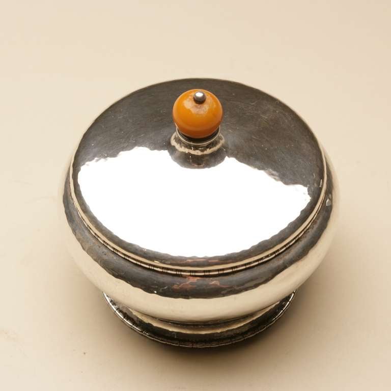 Danish Sterling Silver Bonbonniere With Amber Finial In Excellent Condition In San Francisco, CA