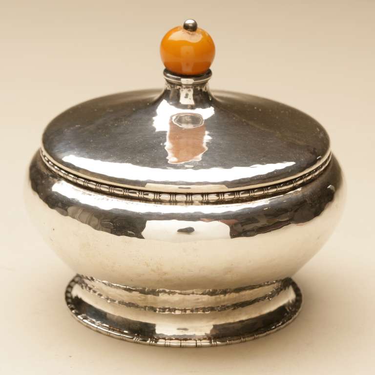 Art Nouveau Danish Sterling Silver Bonbonniere With Amber Finial