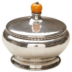 Danish Sterling Silver Bonbonniere With Amber Finial