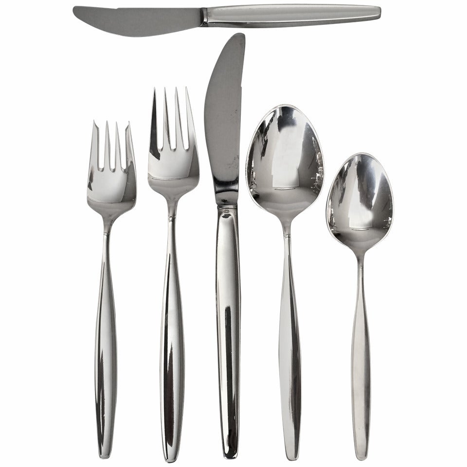 Georg Jensen Complete Set of 12 in the" Cypress" Pattern by Tias Eckhoff '80' For Sale