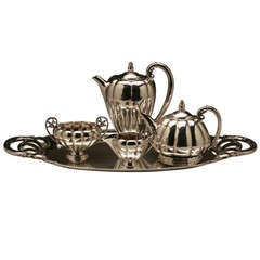 Georg Jensen Exceptionally Rare Coffee and Tea Service No. 179 on Tray No. 159