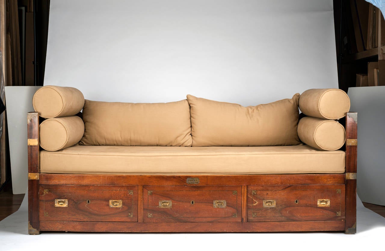 This daybed comes from The Phoenix, a commercial steamboat built by John Stevens, (born 1749, New York City, died March 6, 1838, Hoboken, N.J., U.S.), an American lawyer, inventor, and promoter of the development of steam power for transportation.