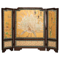 Art Nouveau Chinese Three-Panel Screen with White Peacock 10