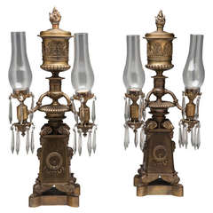 Pair of 19th Century English Regency Greek Revival Argand Lamps 5