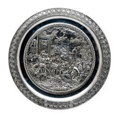 Silverplate Wall Plaque Decorated in Relief with Idealized Classical Capriccio Roman Scene circa 1880 5