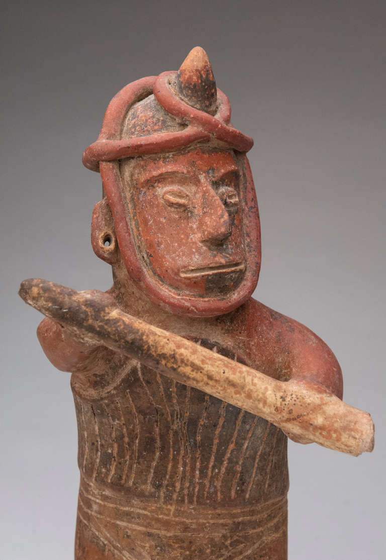 18th Century and Earlier Pre-Columbian Terracotta Sculpture of a Shaman Warrior